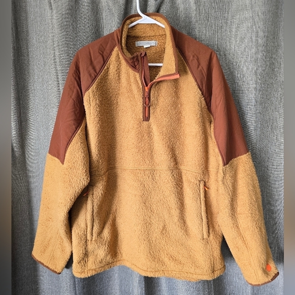 Outerknown Skyline Sherpa Fleece 1/4 Zip Pullover Sweater Burnt Orange Men's XL